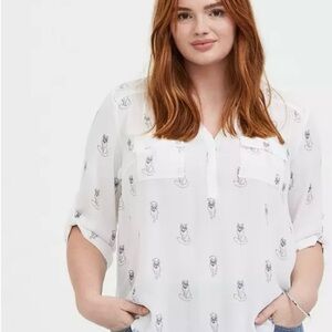 Torrid Size 1 Novelty Cat Print Harper 3/4 Sleeve Pullover Blouse